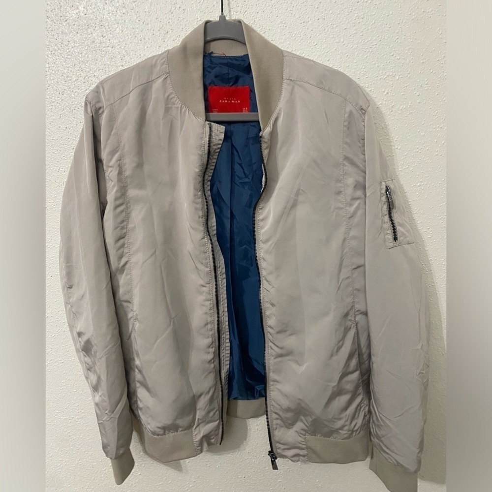 ZARA Mens Bomber Jacket Utility Full Zip Long Sleeve Casual Light Size M